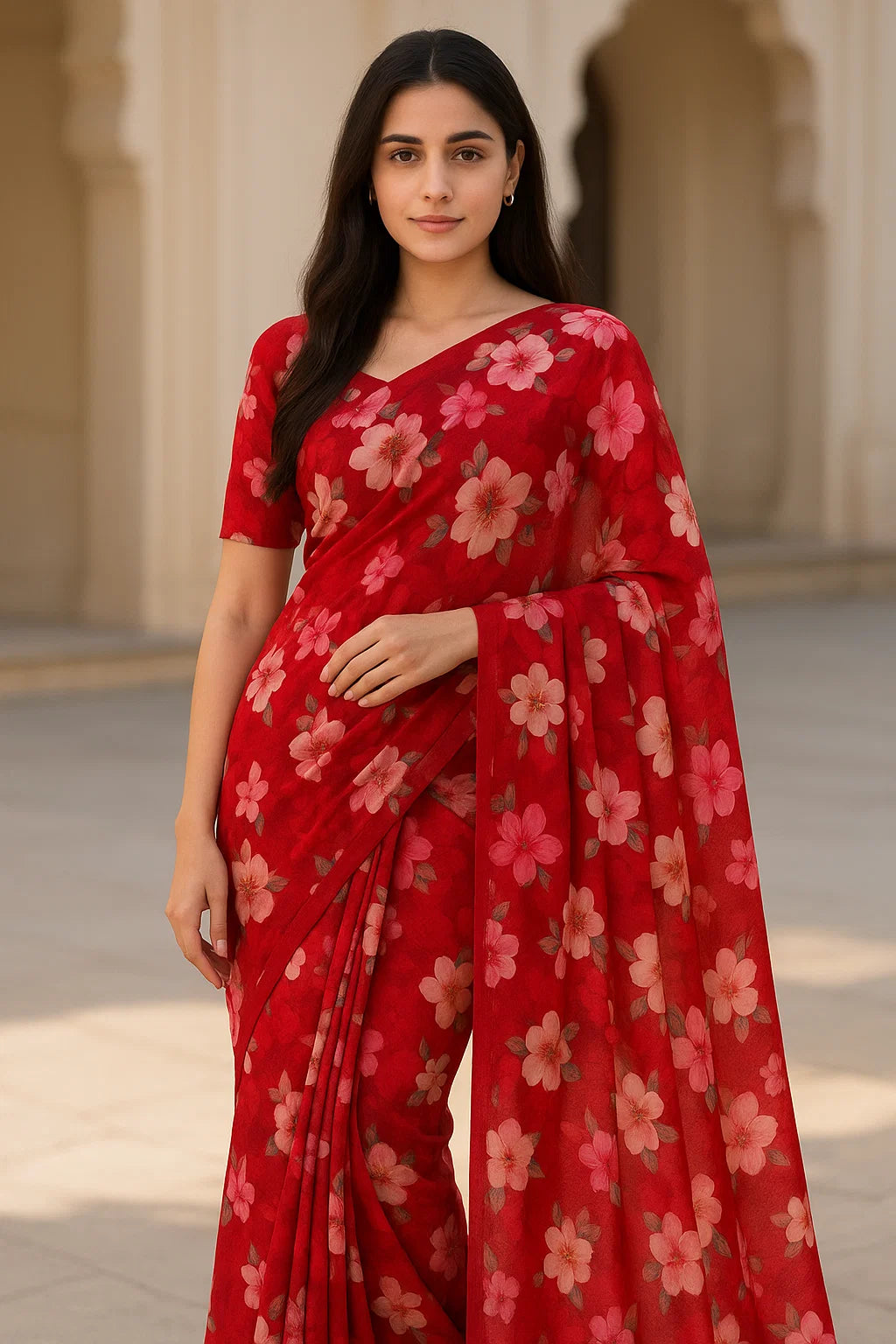 Big Narcissus Multi Colour Flower Digital Printed Fabric - Pure Georgette