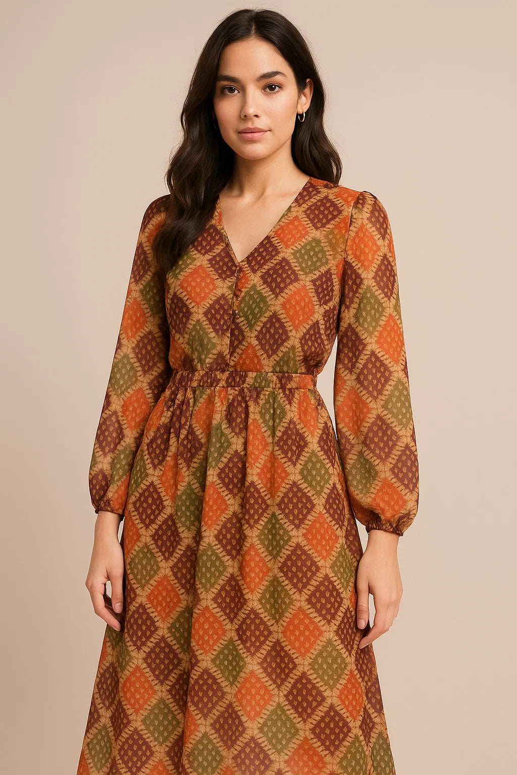 Multicolour With Flower Honeycomb Digital Printed Fabric - Pure Georgette