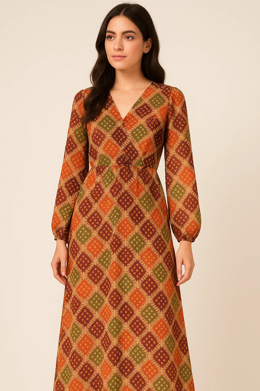 Multicolour With Flower Honeycomb Digital Printed Fabric - Pure Georgette