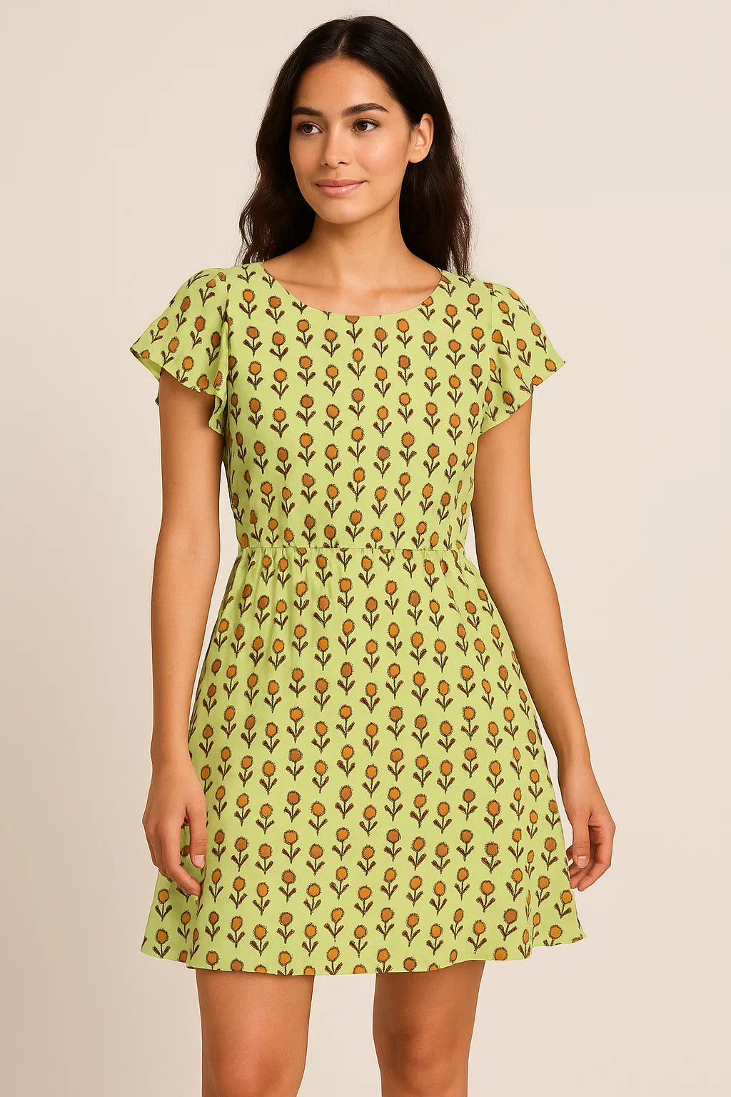 Tiny Golden Flower With Deco Colour Digital Printed Fabric - Pure Georgette