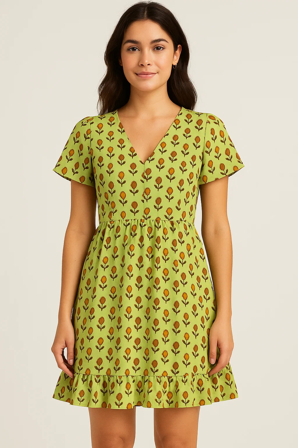 Tiny Golden Flower With Deco Colour Digital Printed Fabric - Pure Georgette