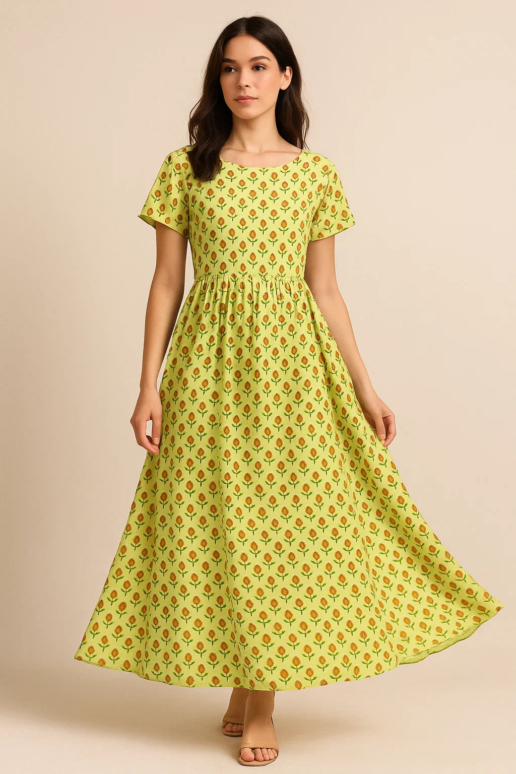 Tiny Golden Flower With Deco Colour Digital Printed Fabric - Pure Georgette