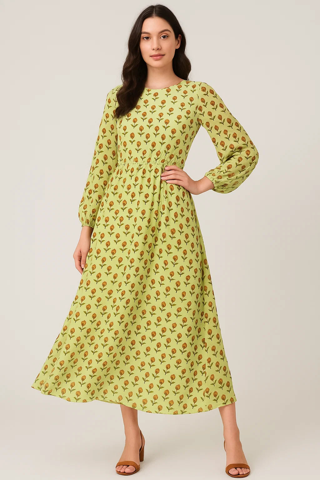 Tiny Golden Flower With Deco Colour Digital Printed Fabric - Pure Georgette