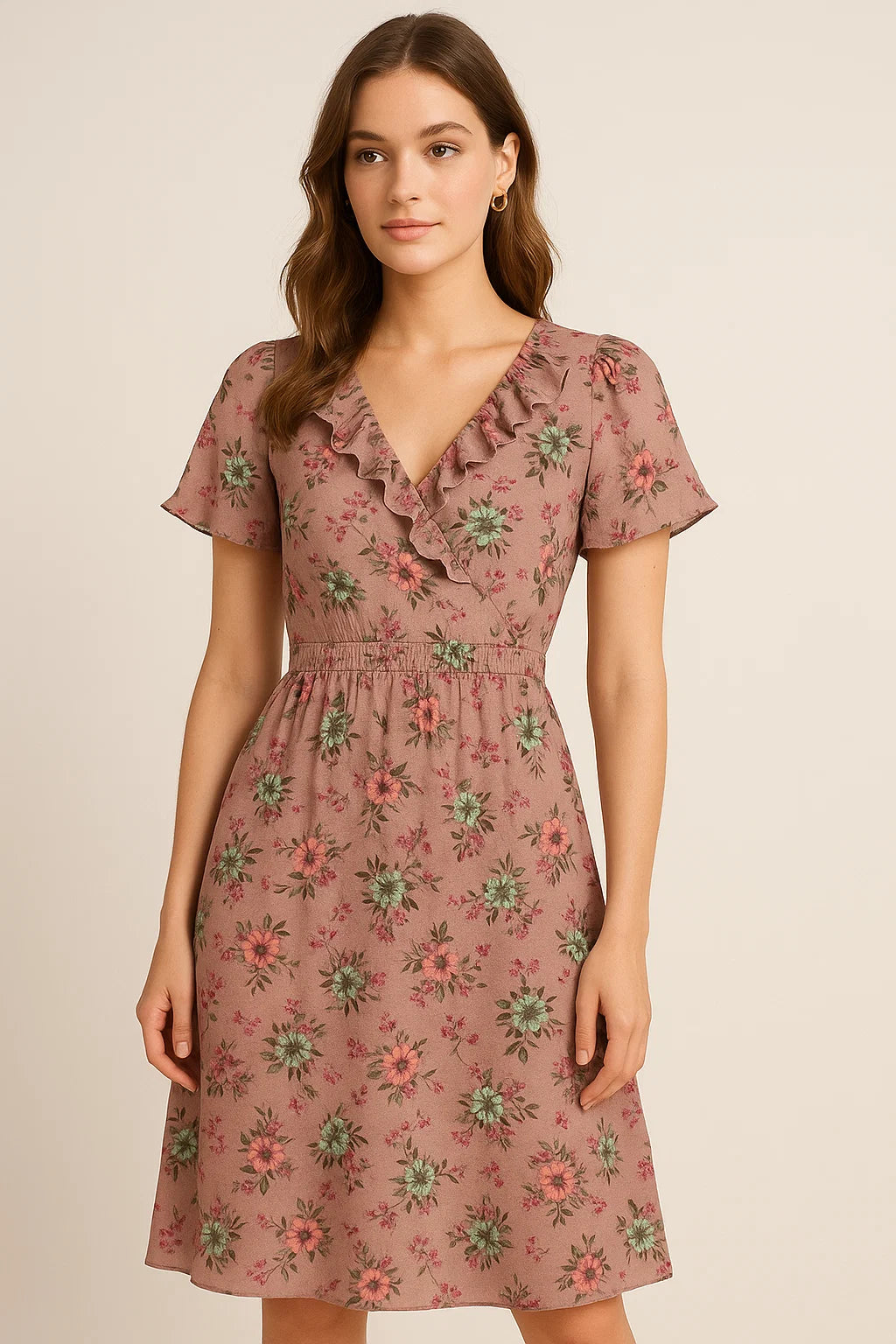 Tiny Sunflower Pista With Mandys Pink Digital Printed Fabric - Pure Georgette