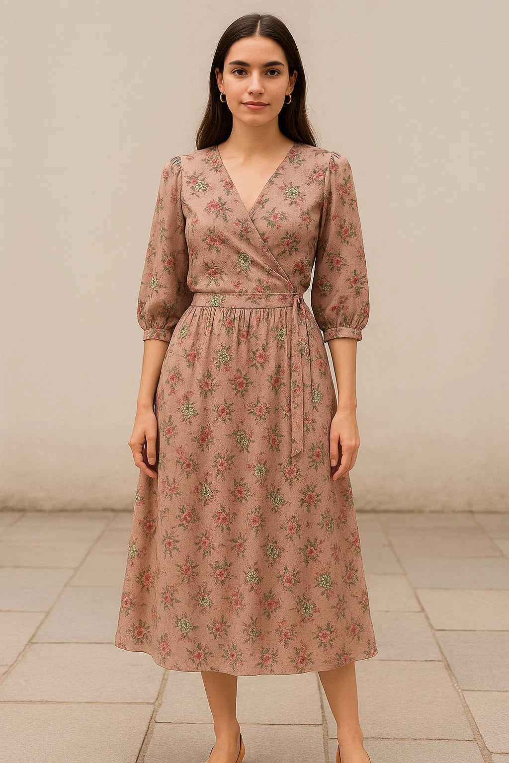 Tiny Sunflower Pista With Mandys Pink Digital Printed Fabric - Pure Georgette