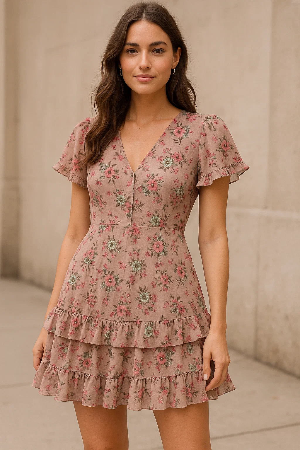 Tiny Sunflower Pista With Mandys Pink Digital Printed Fabric - Pure Georgette