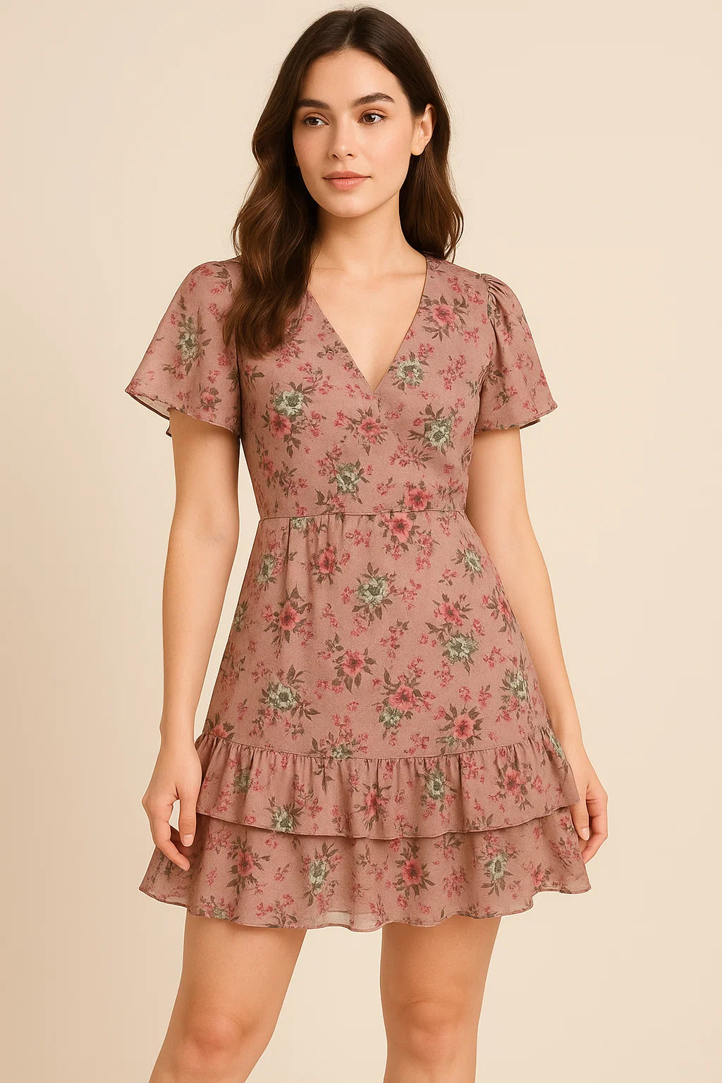 Tiny Sunflower Pista With Mandys Pink Digital Printed Fabric - Pure Georgette