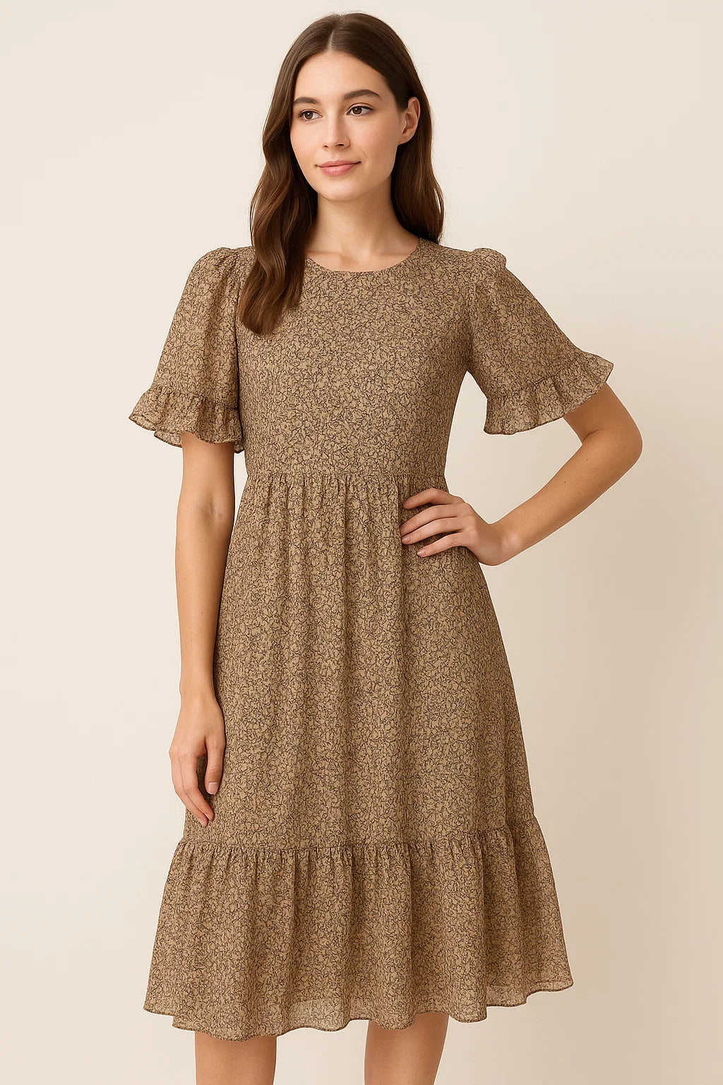 Decorative Bright Leaves Of Branch Digital Printed Fabric - Pure Georgette