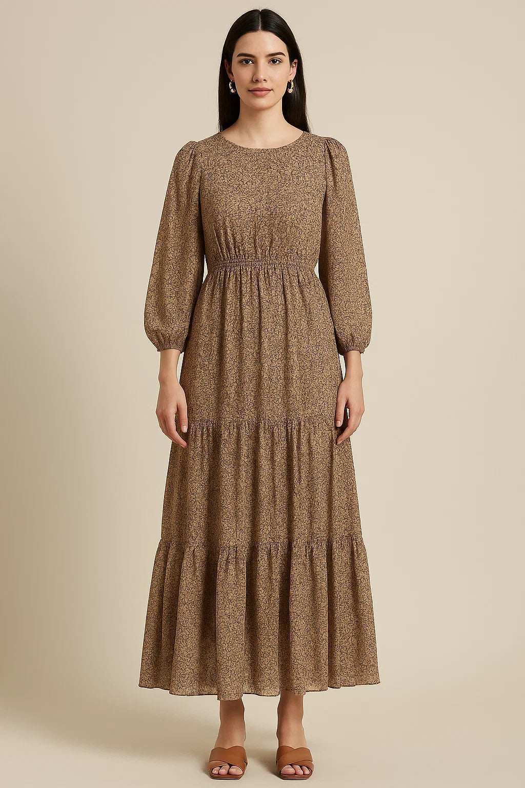 Decorative Bright Leaves Of Branch Digital Printed Fabric - Pure Georgette