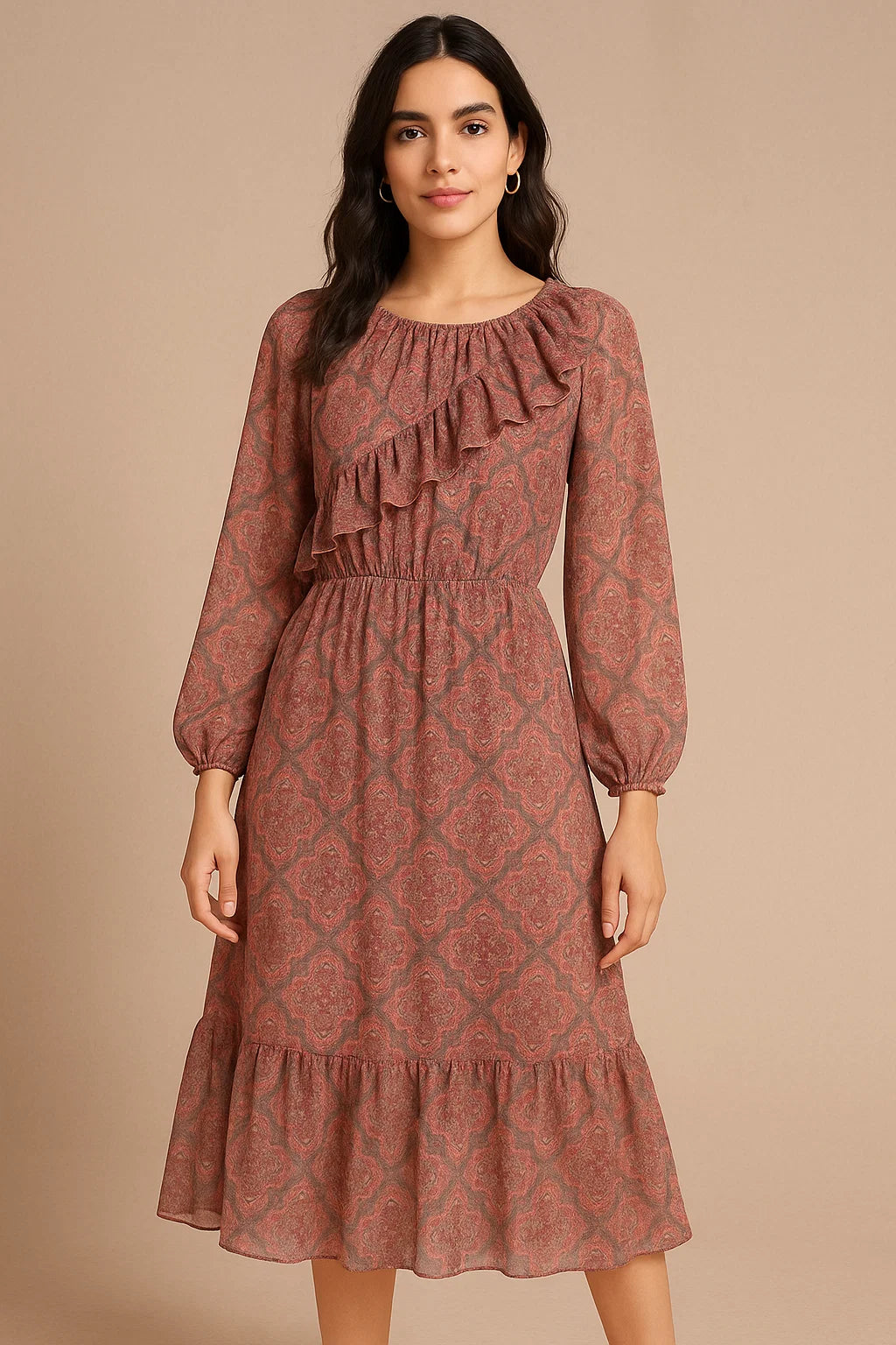 Decorative Morden Lifestyle Medallion Digital Printed Fabric - Pure Georgette