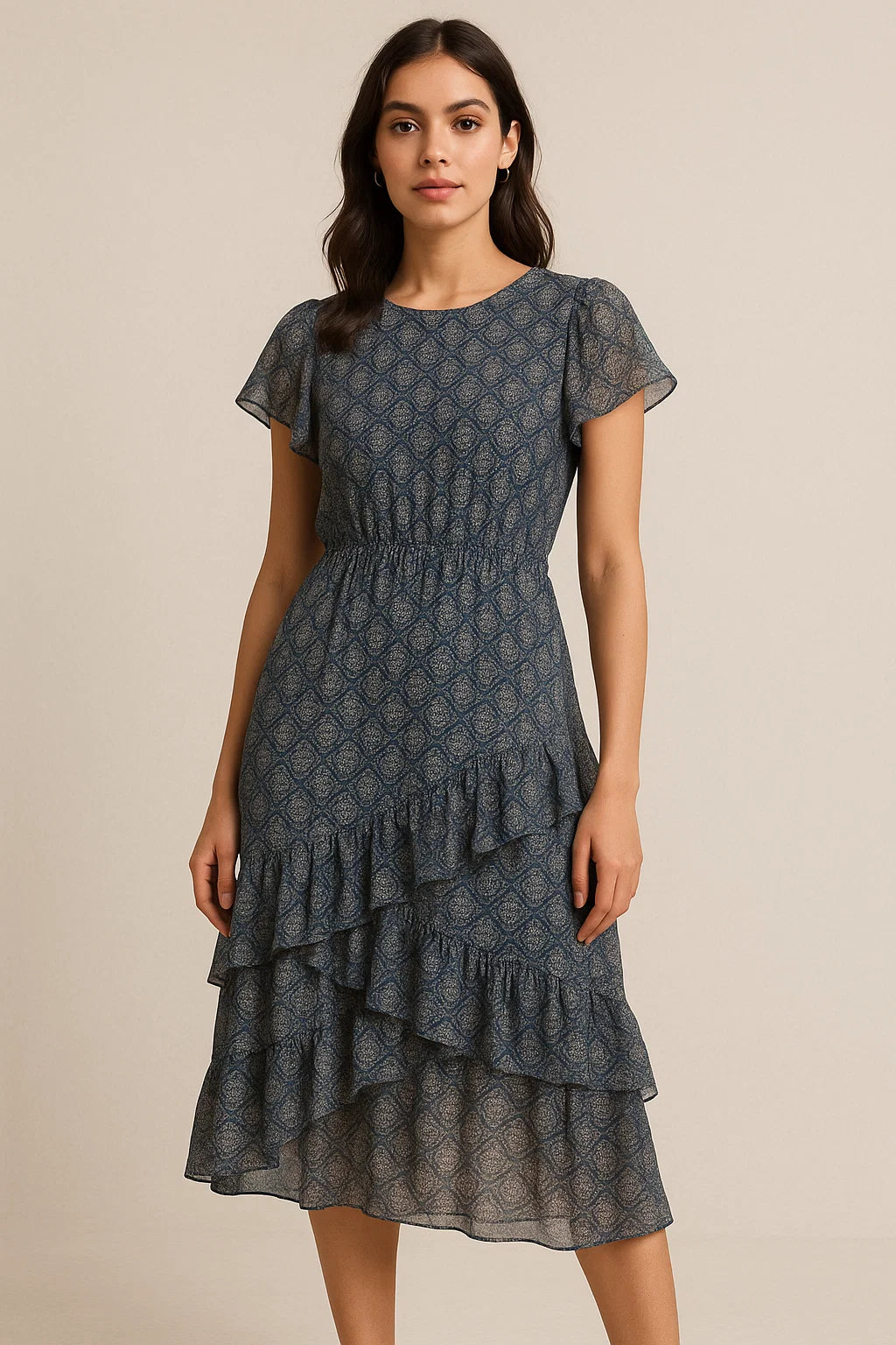 Morden Ogee Seamless Repeat Digital Printed Fabric - Pure Georgette