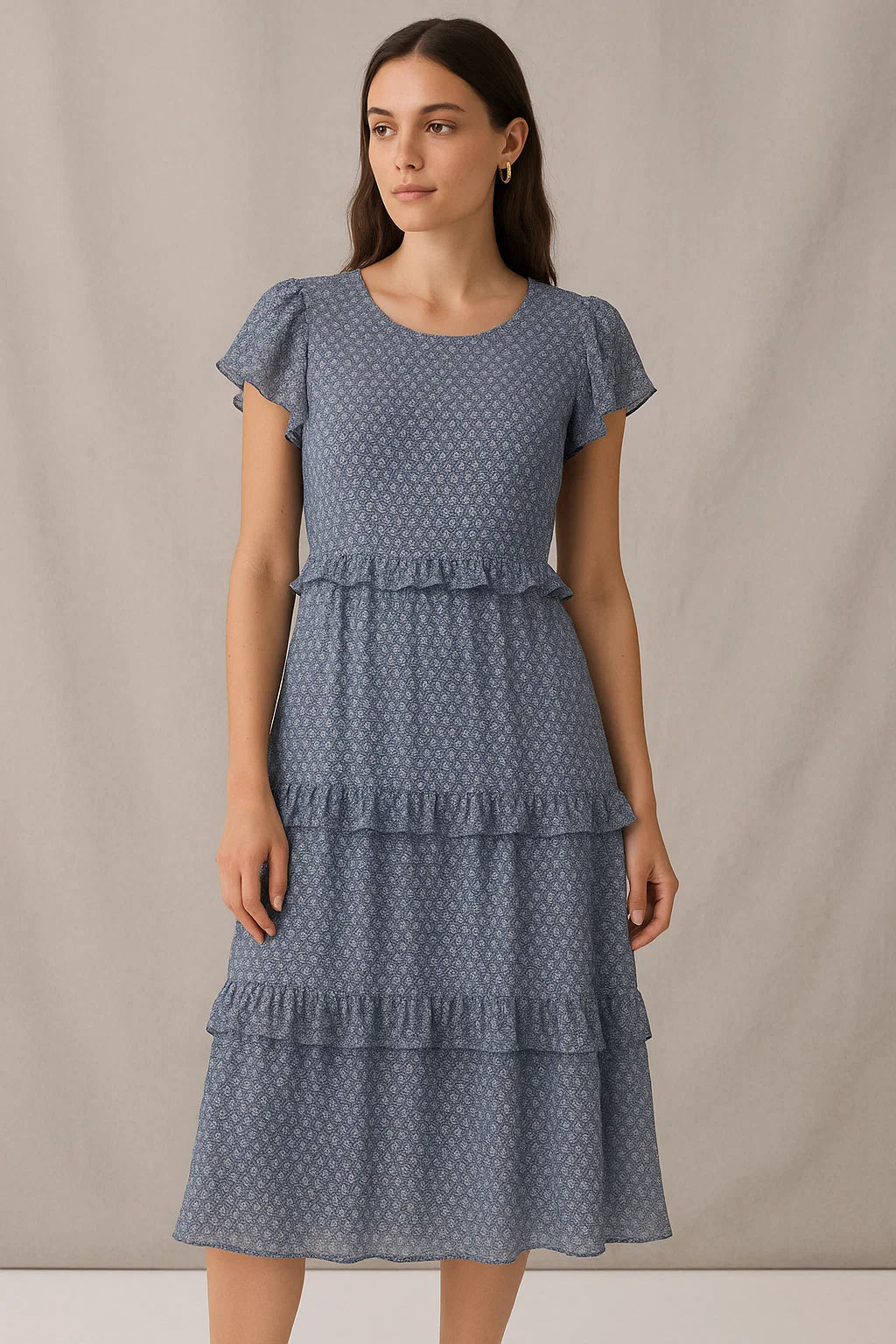 Simple Tiny Seamless Roses Digital Printed Fabric - Pure Georgette