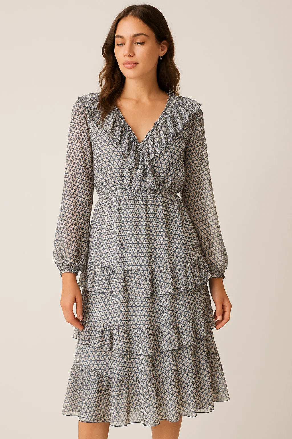 Creative Morden Abstract Hexagon Digital Printed Fabric - Pure Georgette