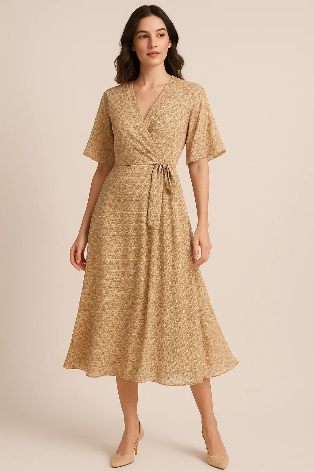 Combination Of Hexagon And Triangle Digital Printed Fabric - Pure Georgette