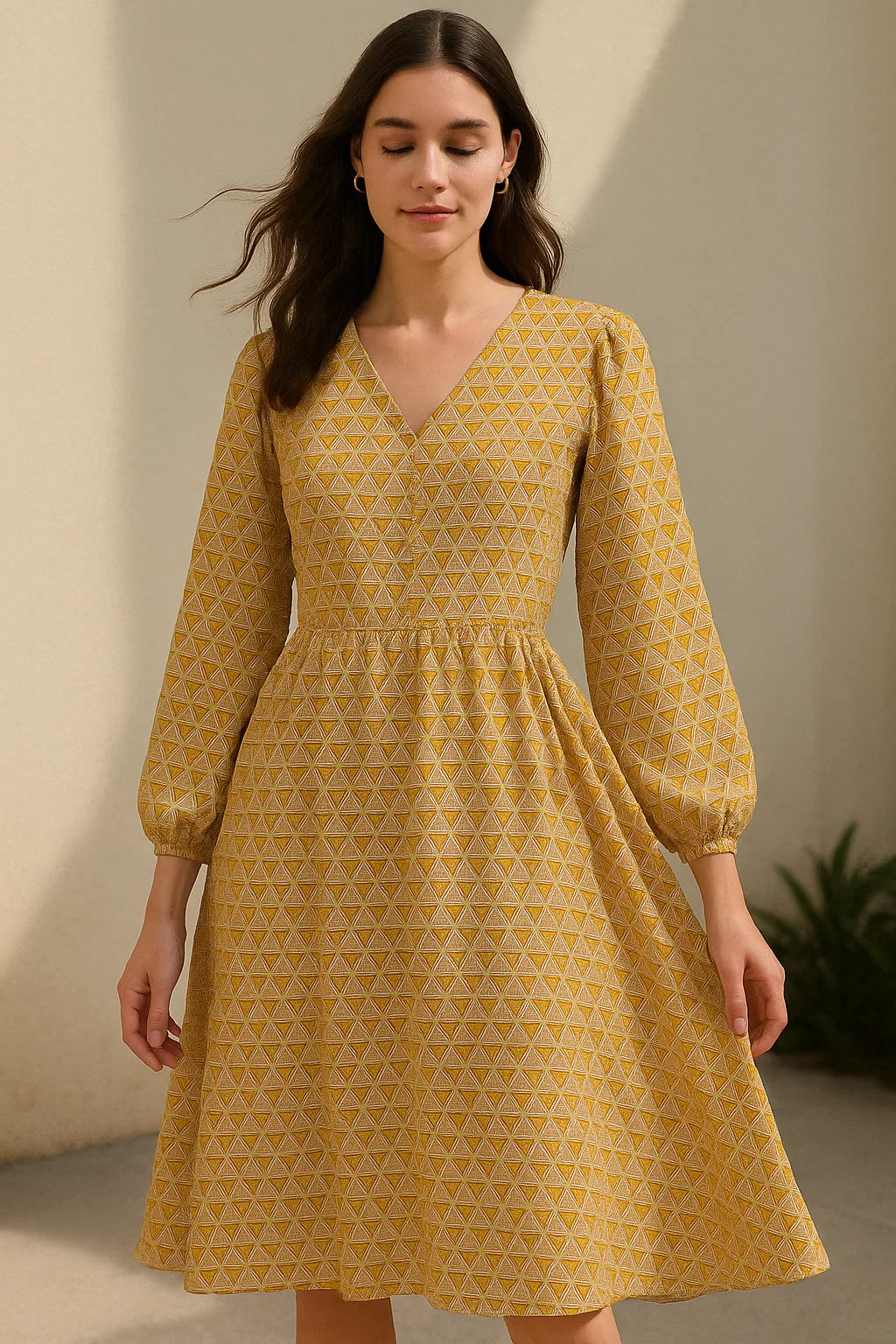 Combination Of Hexagon And Triangle Digital Printed Fabric - Pure Georgette