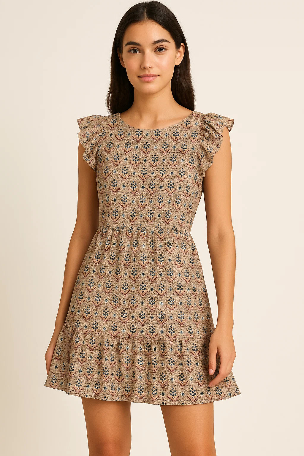 Smile Sunflower With Tiny Doted Digital Printed Fabric - Pure Georgette