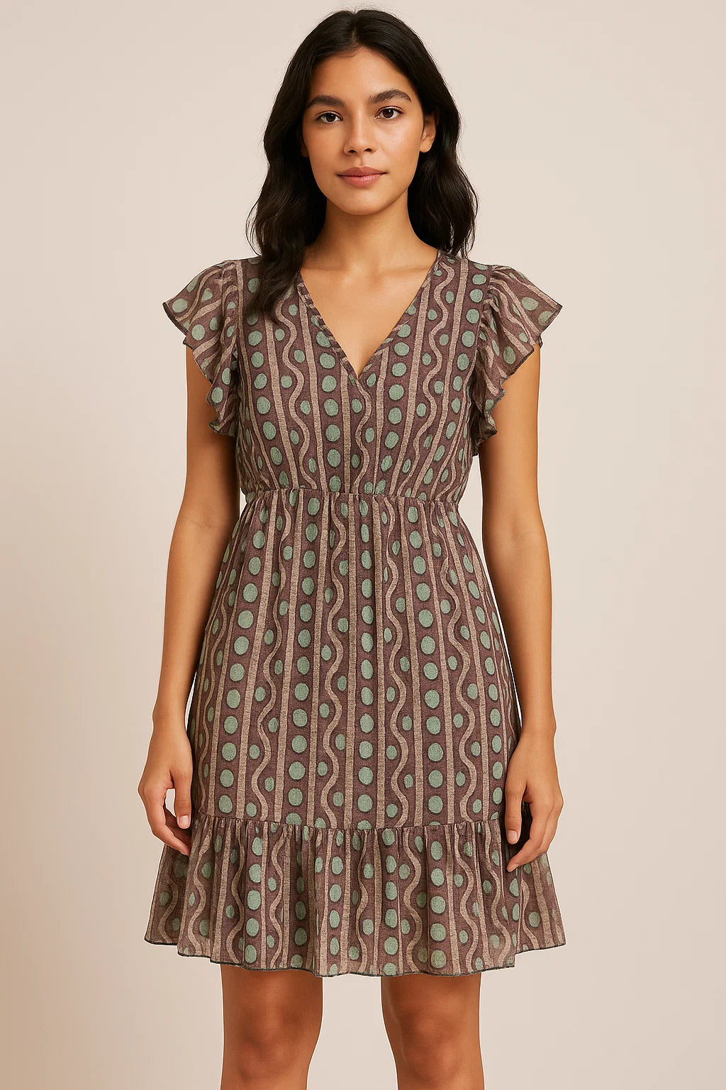 Attractive Polka Dot With Strips Digital Printed Fabric - Pure Georgette