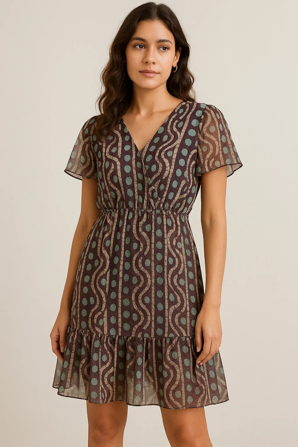 Attractive Polka Dot With Strips Digital Printed Fabric - Pure Georgette