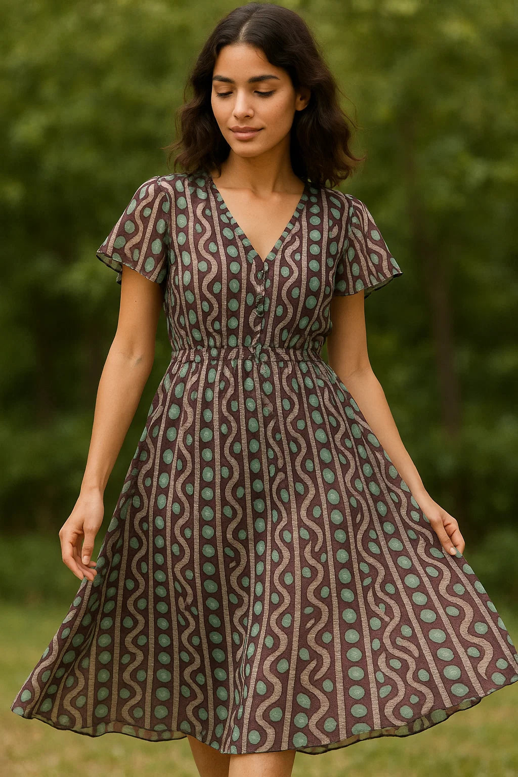 Attractive Polka Dot With Strips Digital Printed Fabric - Pure Georgette