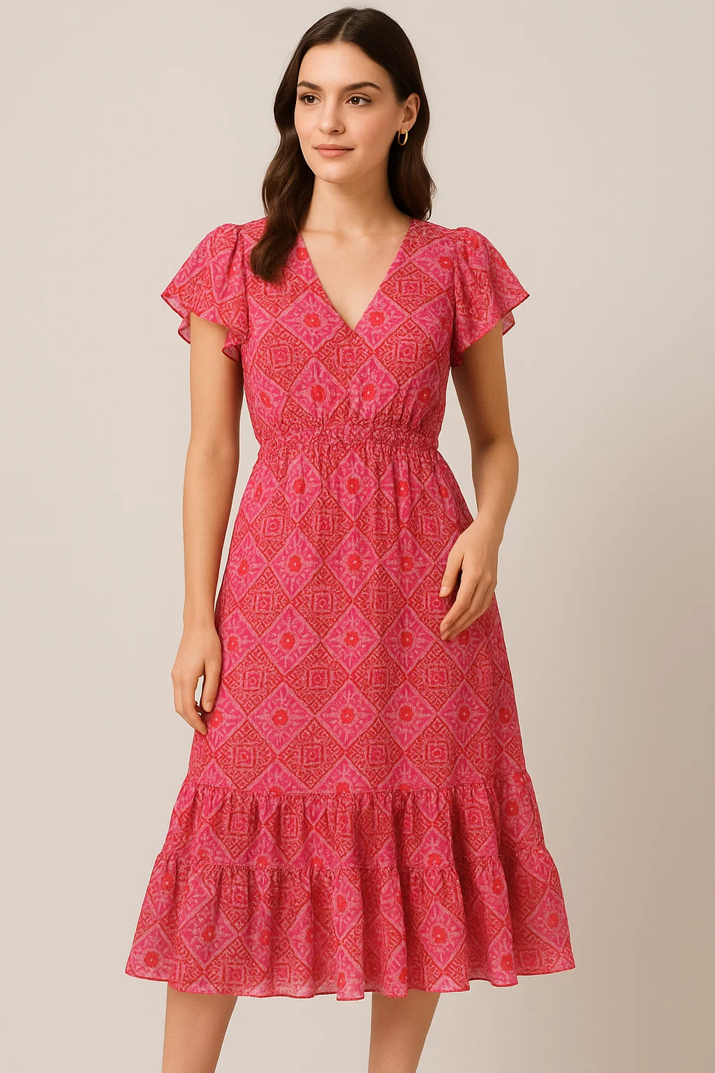 Hand Painted Argyle Pattern Digital Printed Fabric - Pure Georgette