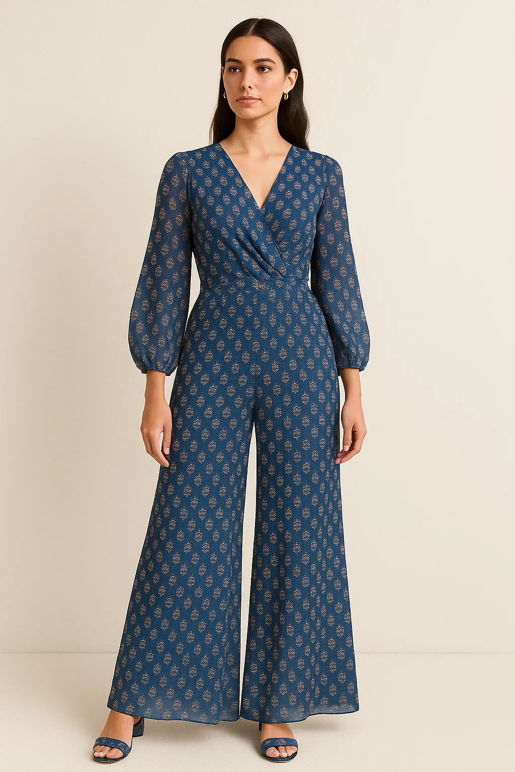 Lovely Blue Port Tree Leaves Digital Printed Fabric - Pure Georgette