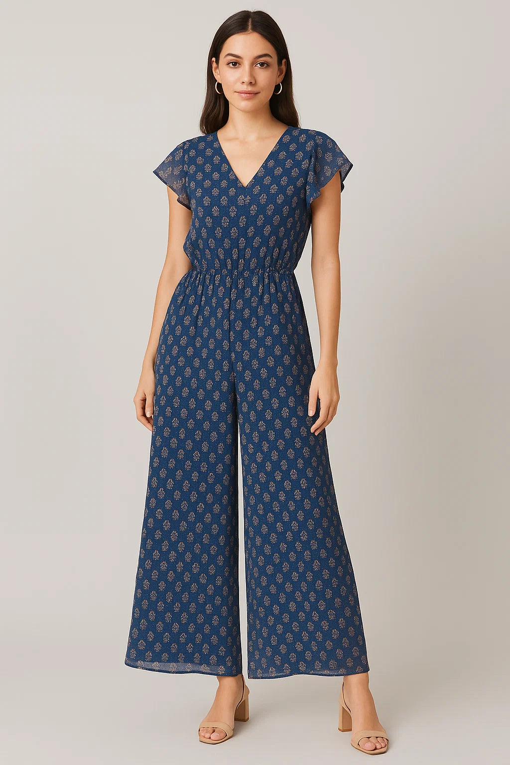 Lovely Blue Port Tree Leaves Digital Printed Fabric - Pure Georgette