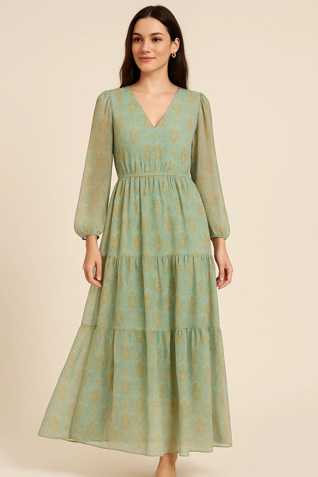 Beautiful Golden Fleur De Lis Pattern Digital Printed Fabric - Pure Georgette