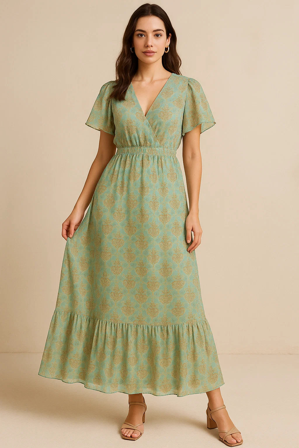 Beautiful Golden Fleur De Lis Pattern Digital Printed Fabric - Pure Georgette