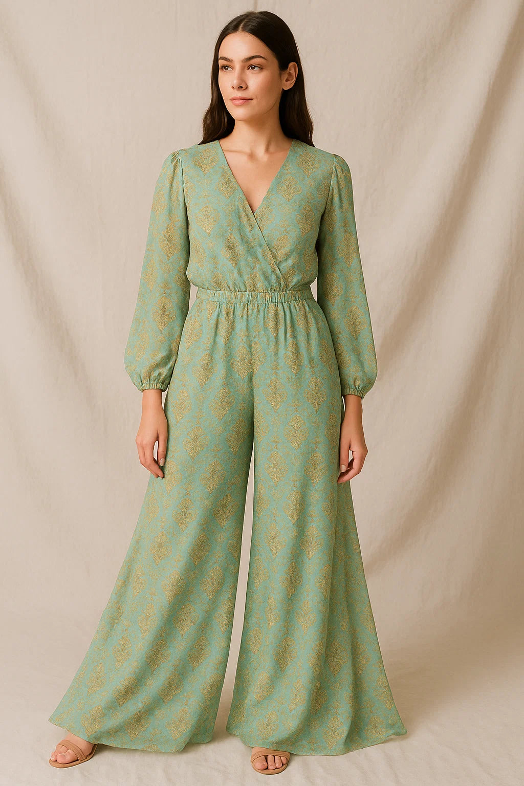 Beautiful Golden Fleur De Lis Pattern Digital Printed Fabric - Pure Georgette