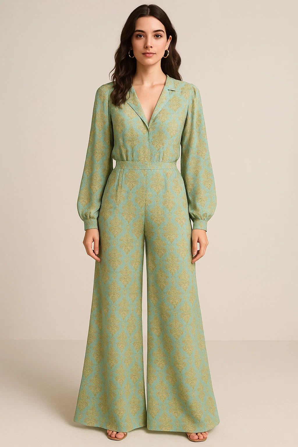 Beautiful Golden Fleur De Lis Pattern Digital Printed Fabric - Pure Georgette