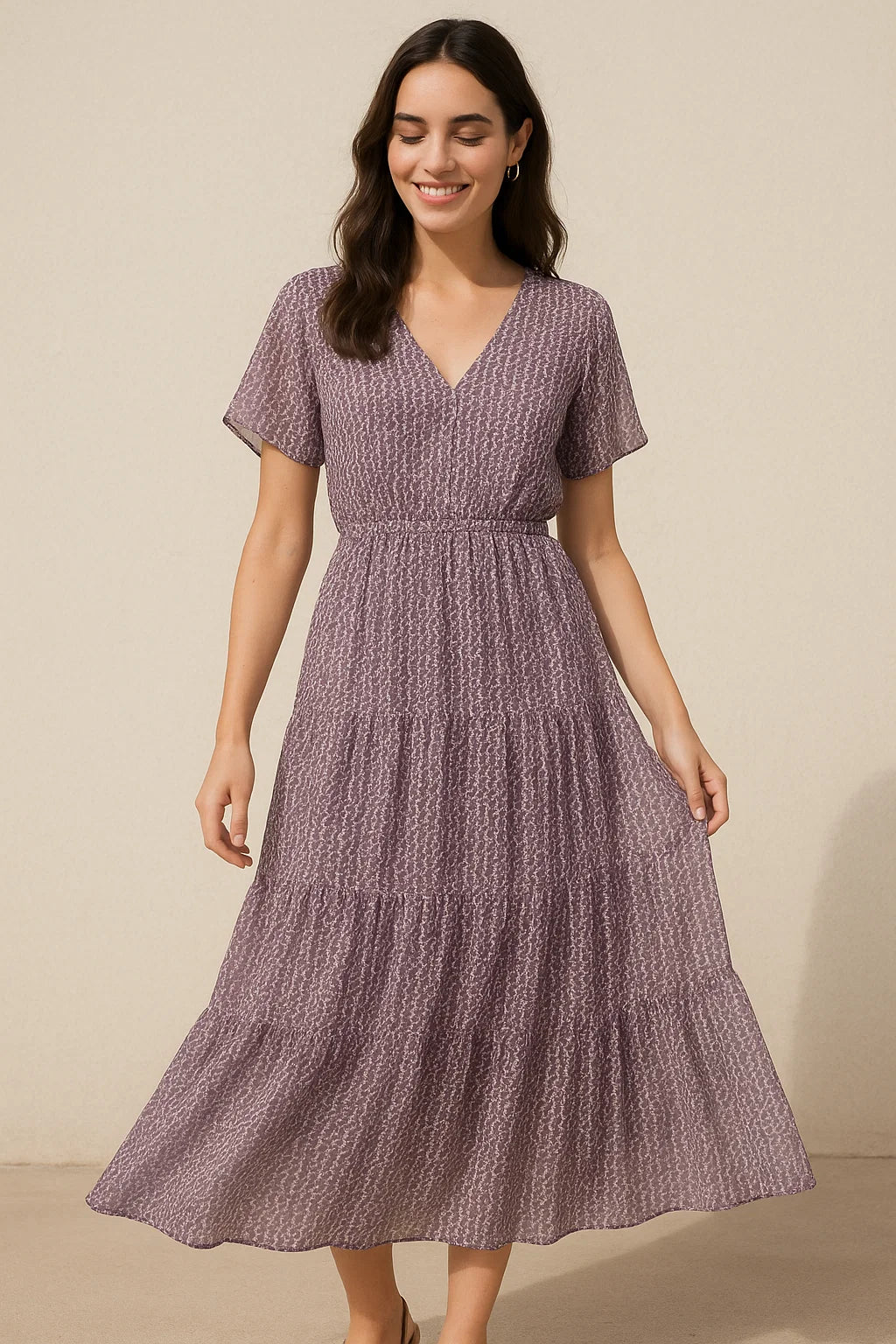 Seamless Link Abstract With Old Lavender Digital Printed Fabric - Pure Georgette