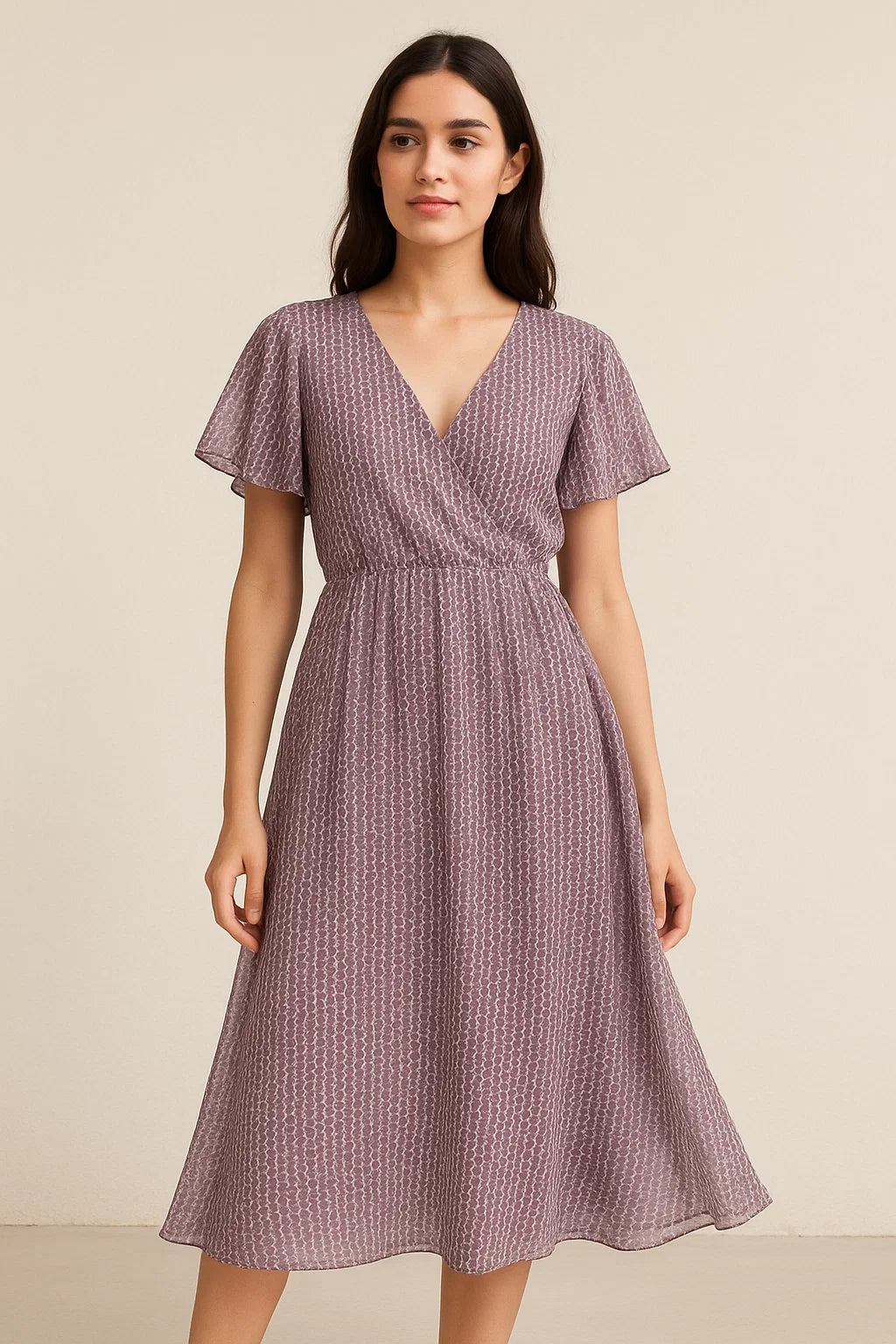 Seamless Link Abstract With Old Lavender Digital Printed Fabric - Pure Georgette