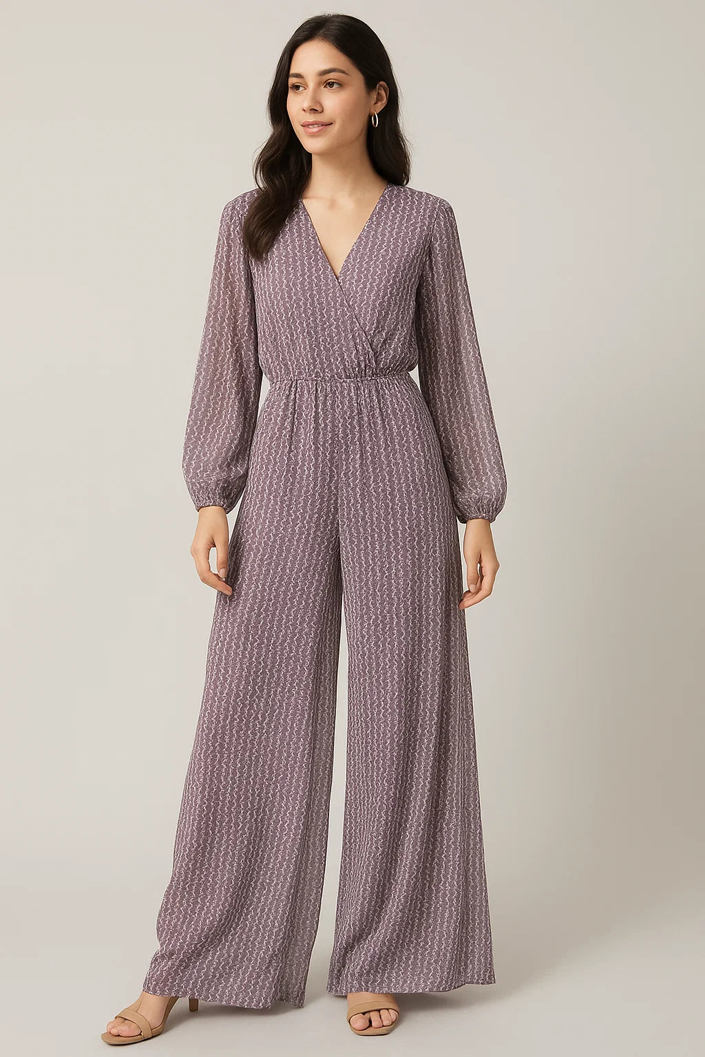 Seamless Link Abstract With Old Lavender Digital Printed Fabric - Pure Georgette