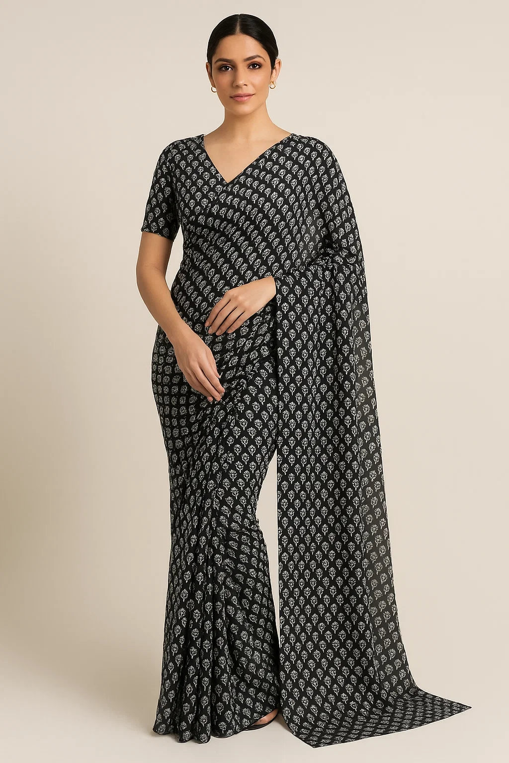 Tiny Beautiful Reverse Flower Digital Printed Fabric - Pure Georgette