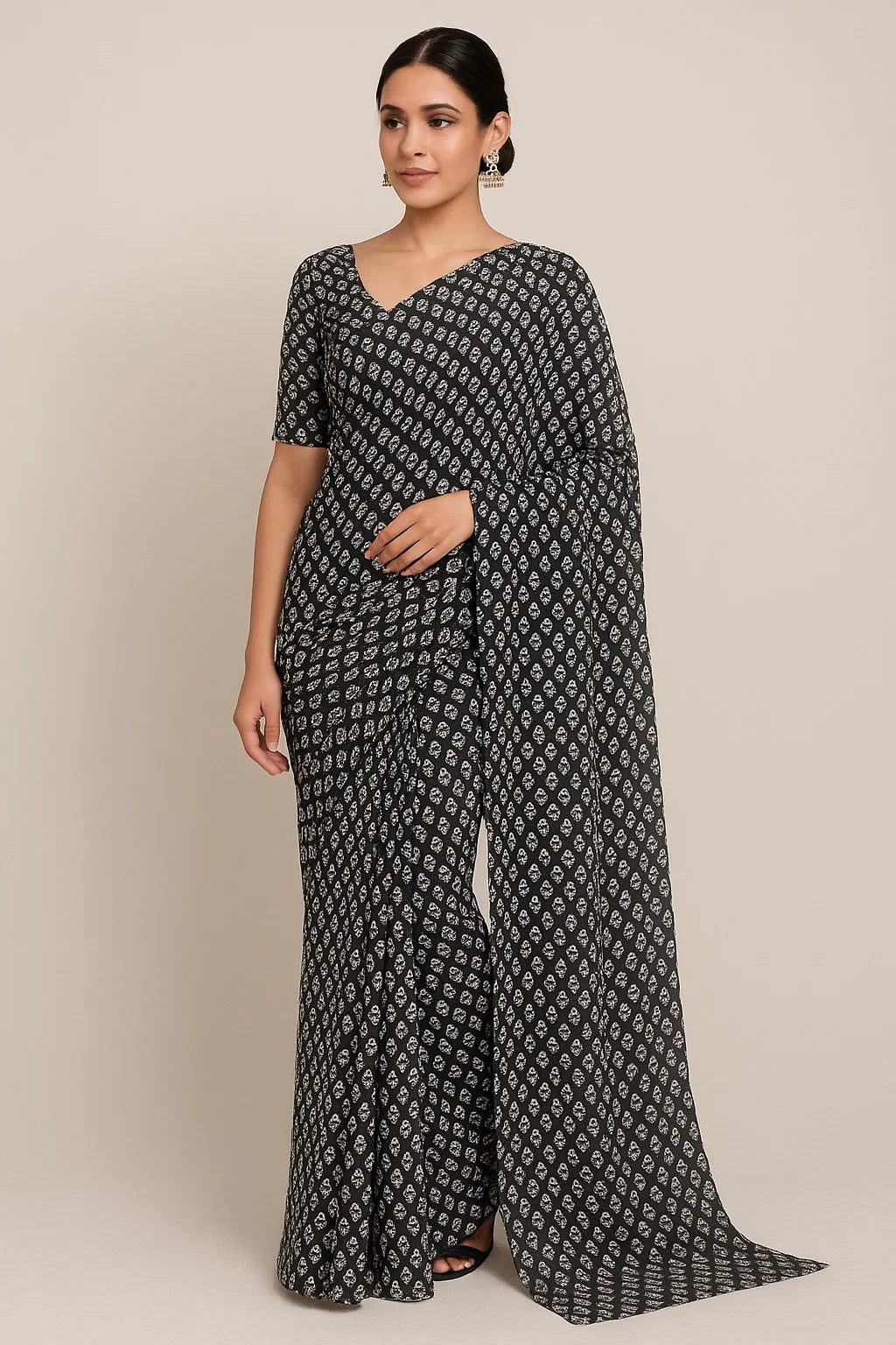 Tiny Beautiful Reverse Flower Digital Printed Fabric - Pure Georgette