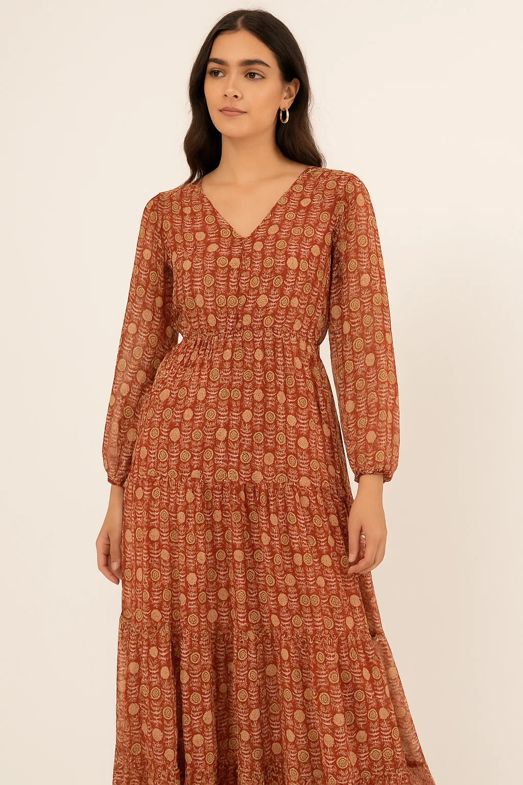 Vintage Sunflower Repeat Digital Printed Fabric - Pure Georgette