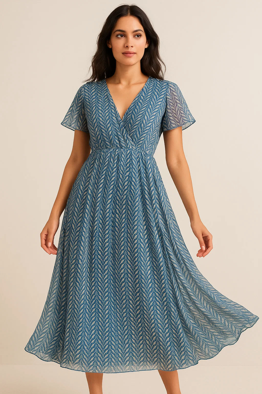 Beautiful Valley Of Leaves With Blue Digital Printed Fabric - Pure Georgette