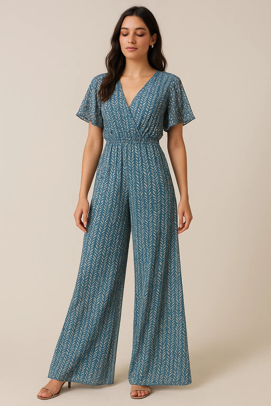 Beautiful Valley Of Leaves With Blue Digital Printed Fabric - Pure Georgette