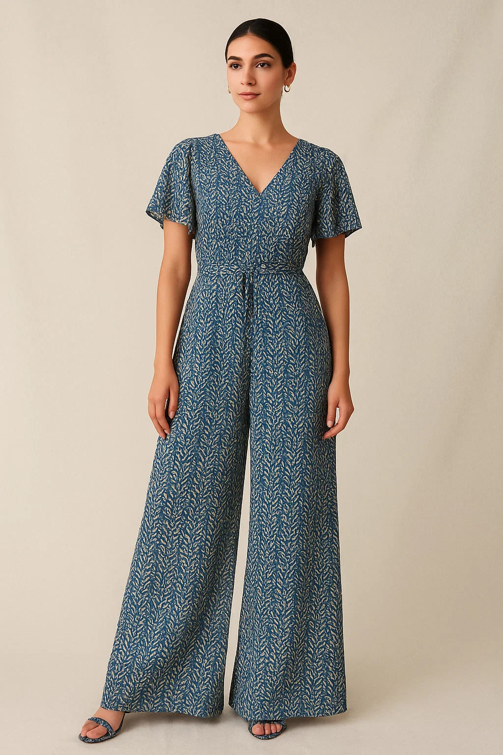 Beautiful Valley Of Leaves With Blue Digital Printed Fabric - Pure Georgette