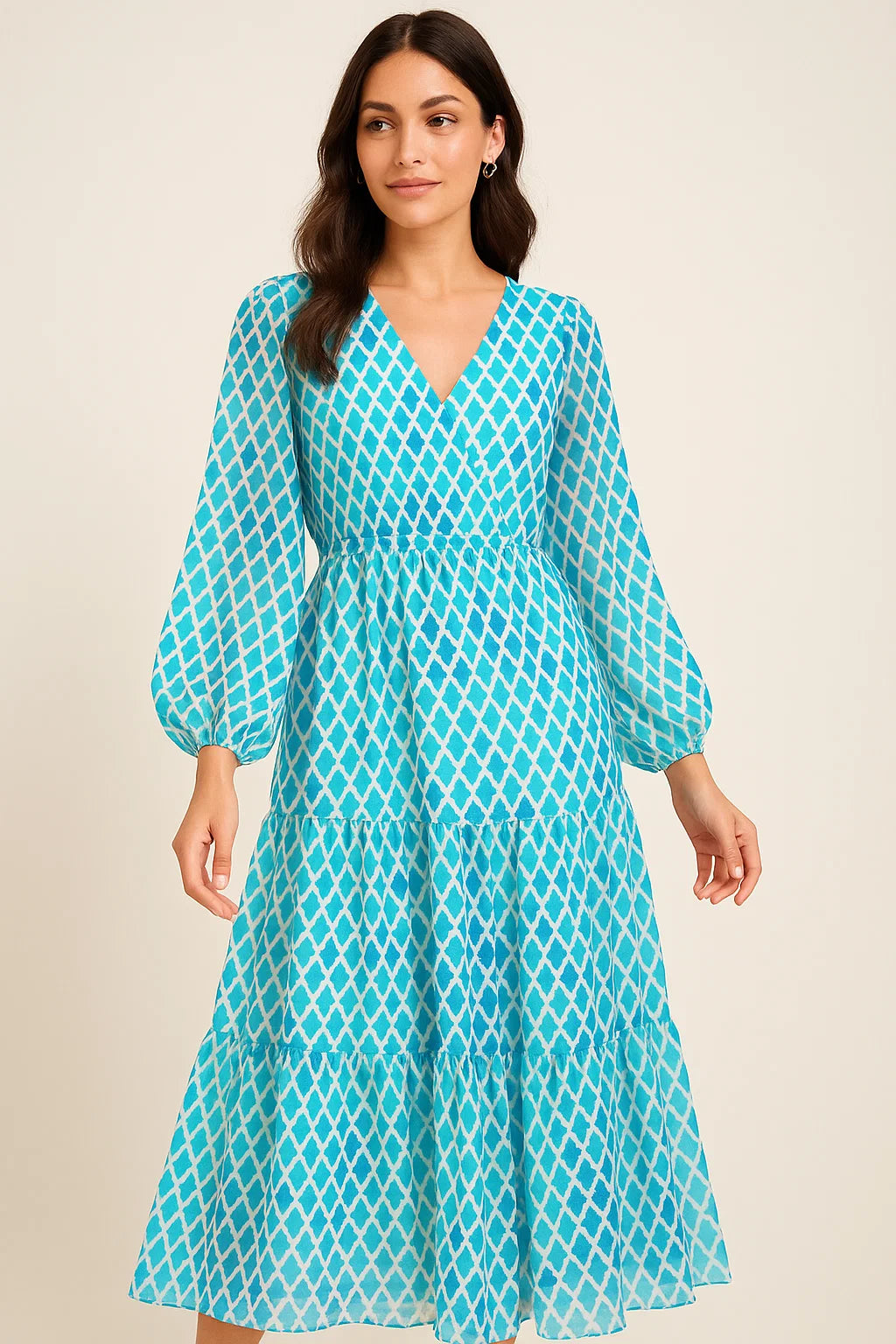 Blue Lattice Lovely Seamless Digital Printed Fabric - Pure Georgette