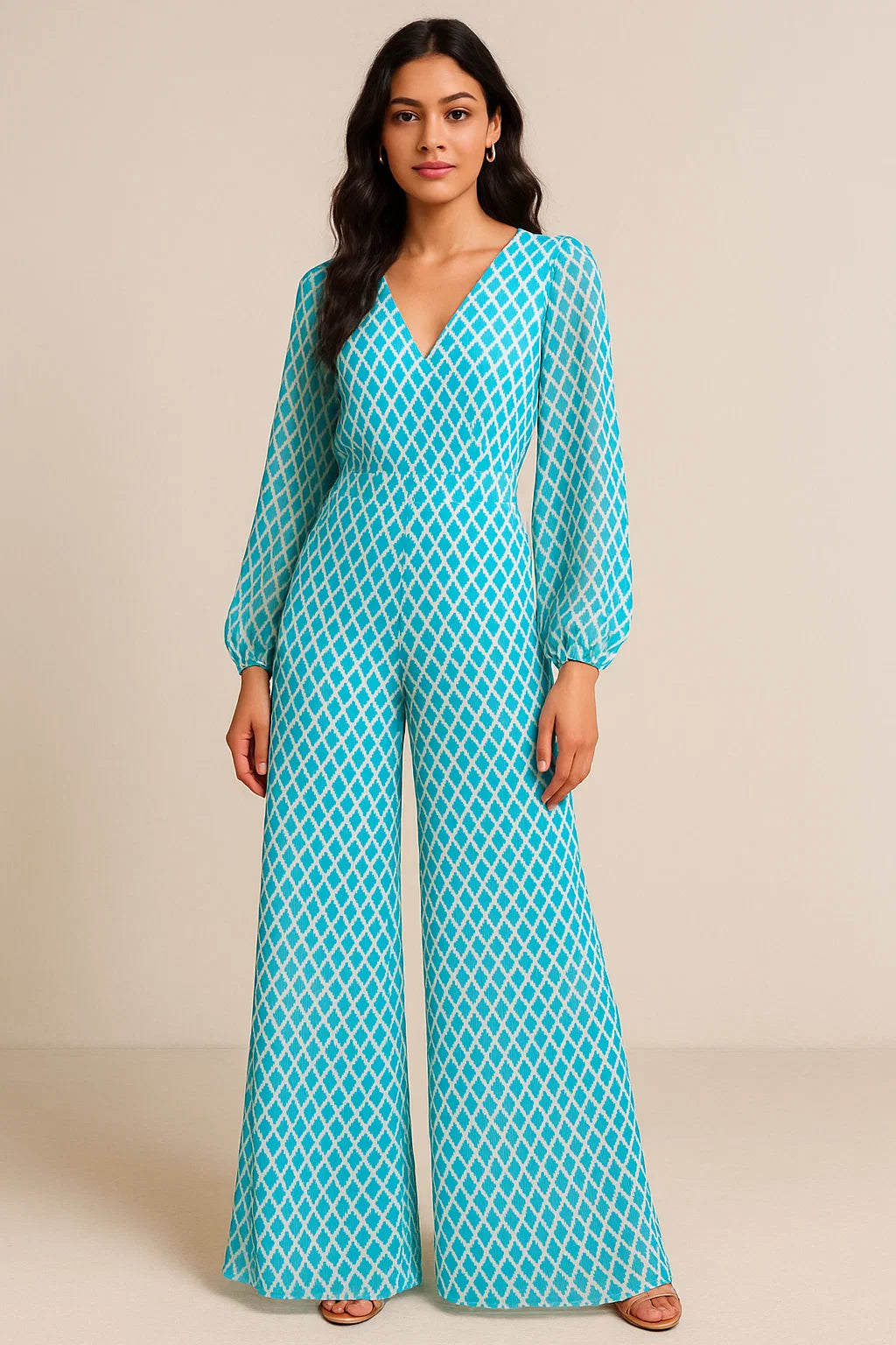 Blue Lattice Lovely Seamless Digital Printed Fabric - Pure Georgette