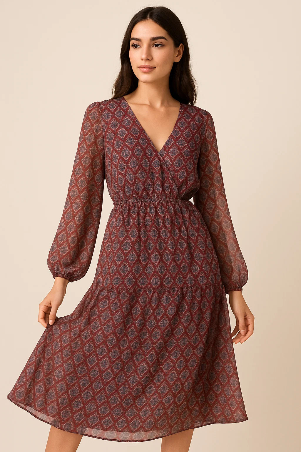 Morden Damask With Flower Digital Printed Fabric - Pure Georgette