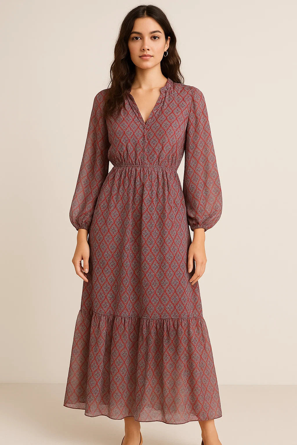 Morden Damask With Flower Digital Printed Fabric - Pure Georgette