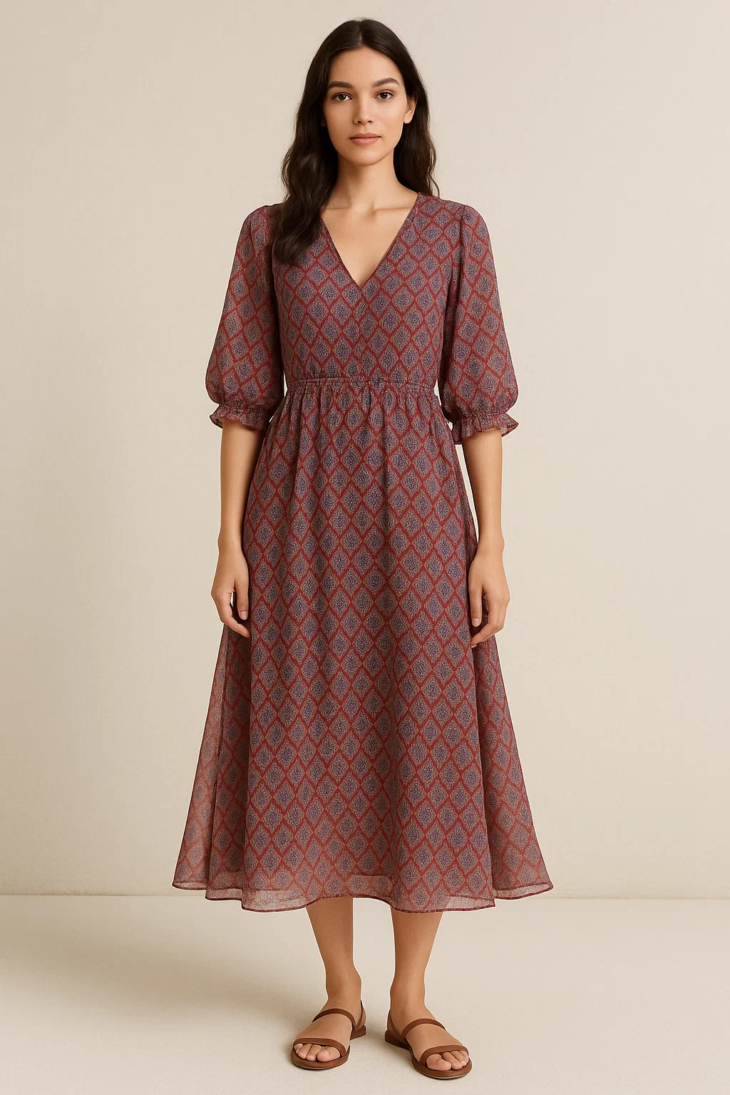 Morden Damask With Flower Digital Printed Fabric - Pure Georgette