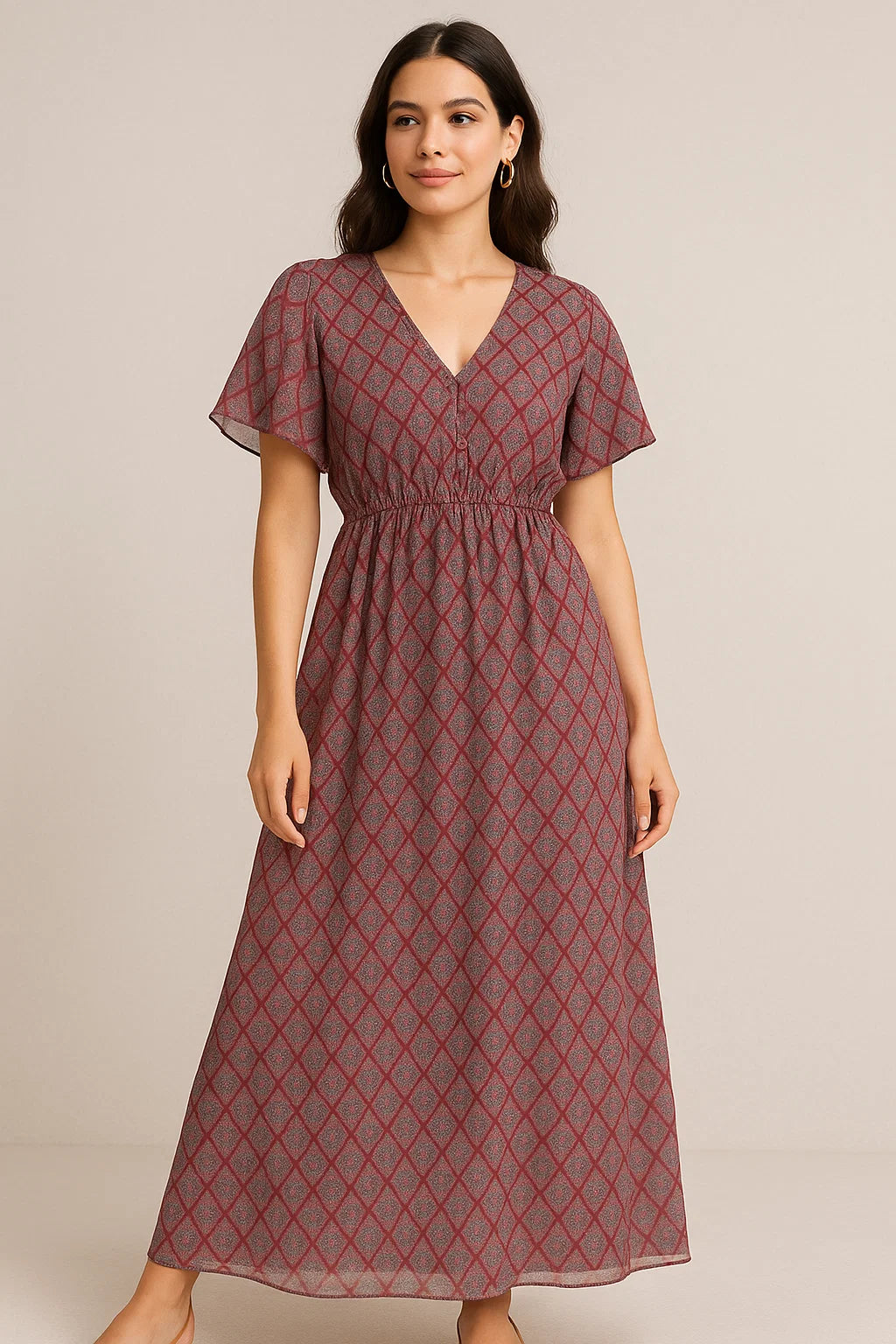 Morden Damask With Flower Digital Printed Fabric - Pure Georgette