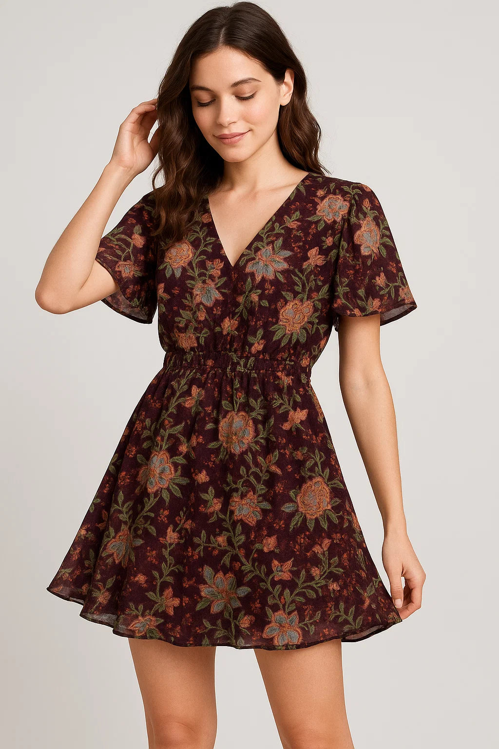 Lovely Roses Embroidery Brunch Digital Printed Fabric - Pure Georgette