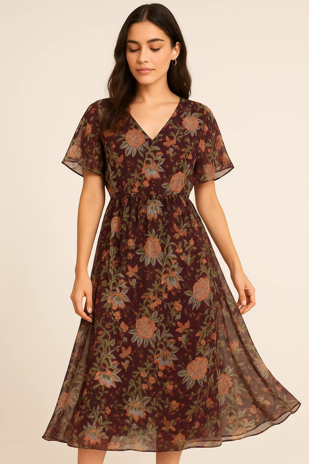 Lovely Roses Embroidery Brunch Digital Printed Fabric - Pure Georgette