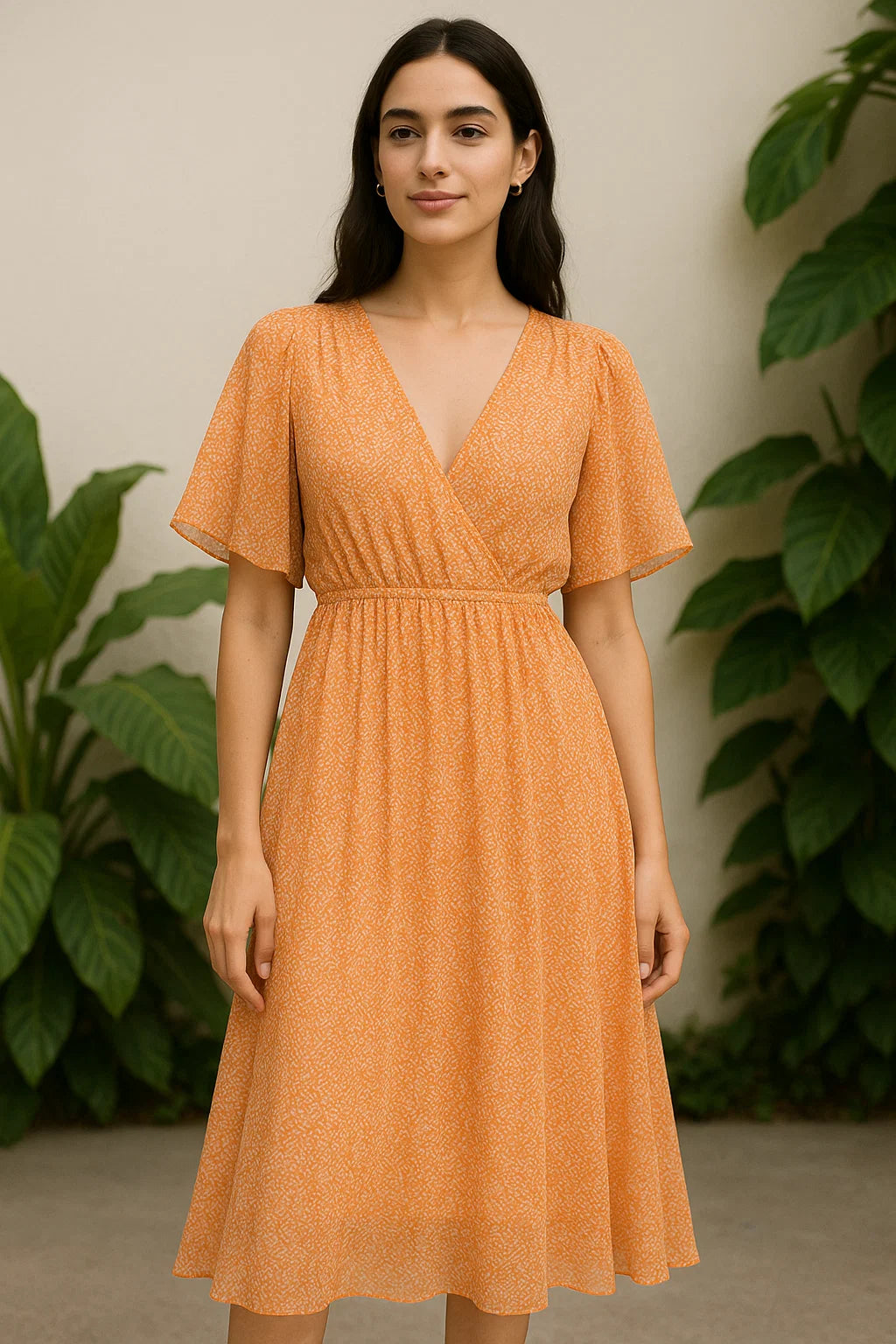 Tiny Orange Seamless Repeat Digital Printed Fabric - Pure Georgette