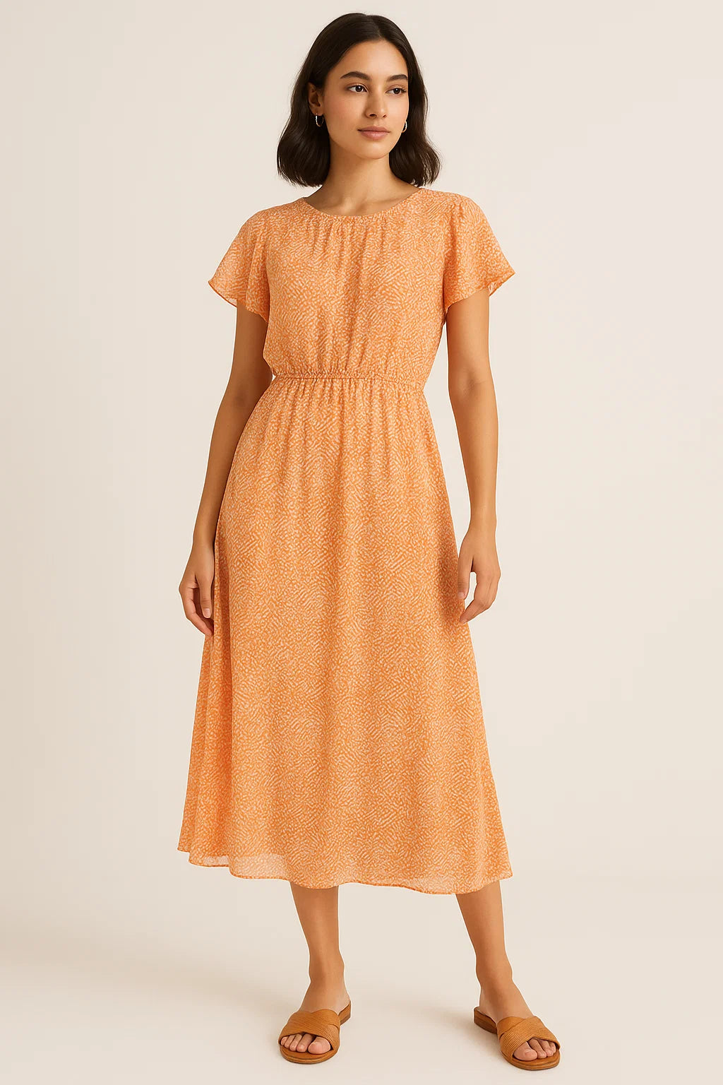 Tiny Orange Seamless Repeat Digital Printed Fabric - Pure Georgette