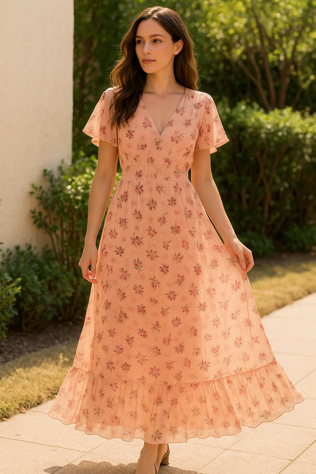 Lovely Pink Orchid Bunch Digital Printed Fabric - Pure Georgette